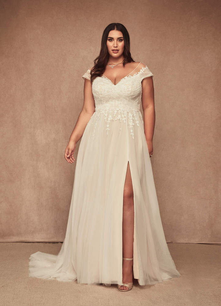 elyessen  Diamond White A-Line V-Neck Tulle Dress