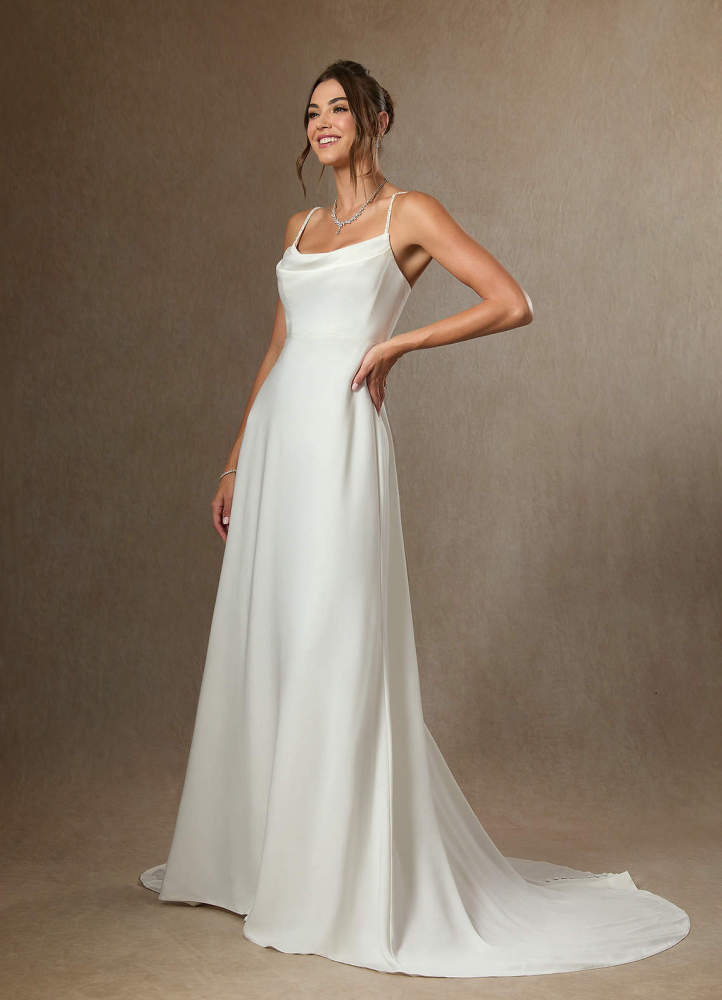 elyessen Shiv Diamond White A-Line Beaded Crepe Back Satin Dress