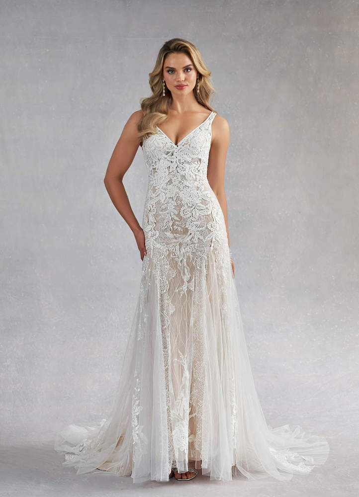 elyessen Konstantin Diamond White Champagne Mermaid Sequins Tulle Dress