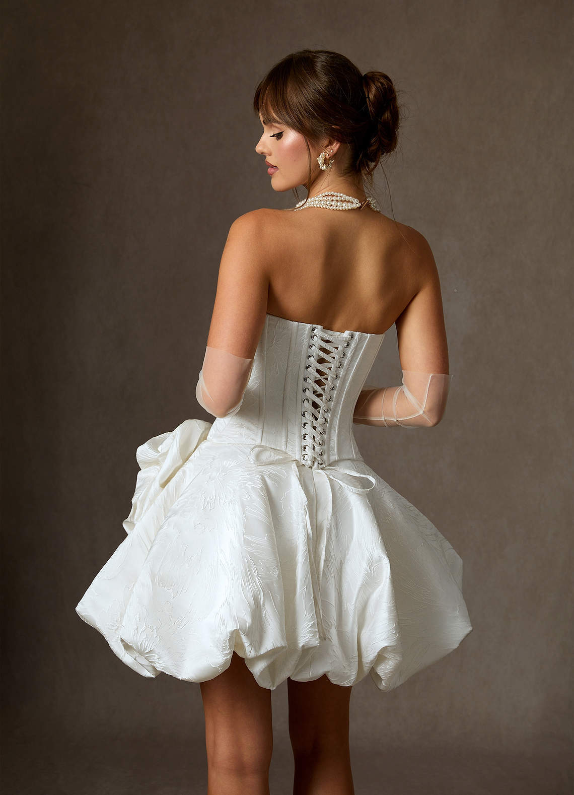 elyessen Kloe Two-Piece Diamond White Ball-Gown Strapless Floral Jacquard Dress