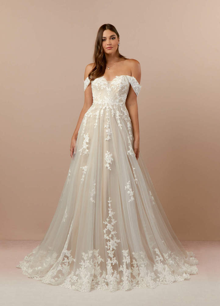 elyessen  Diamond White A-Line Off the Shoulder Tulle Dress