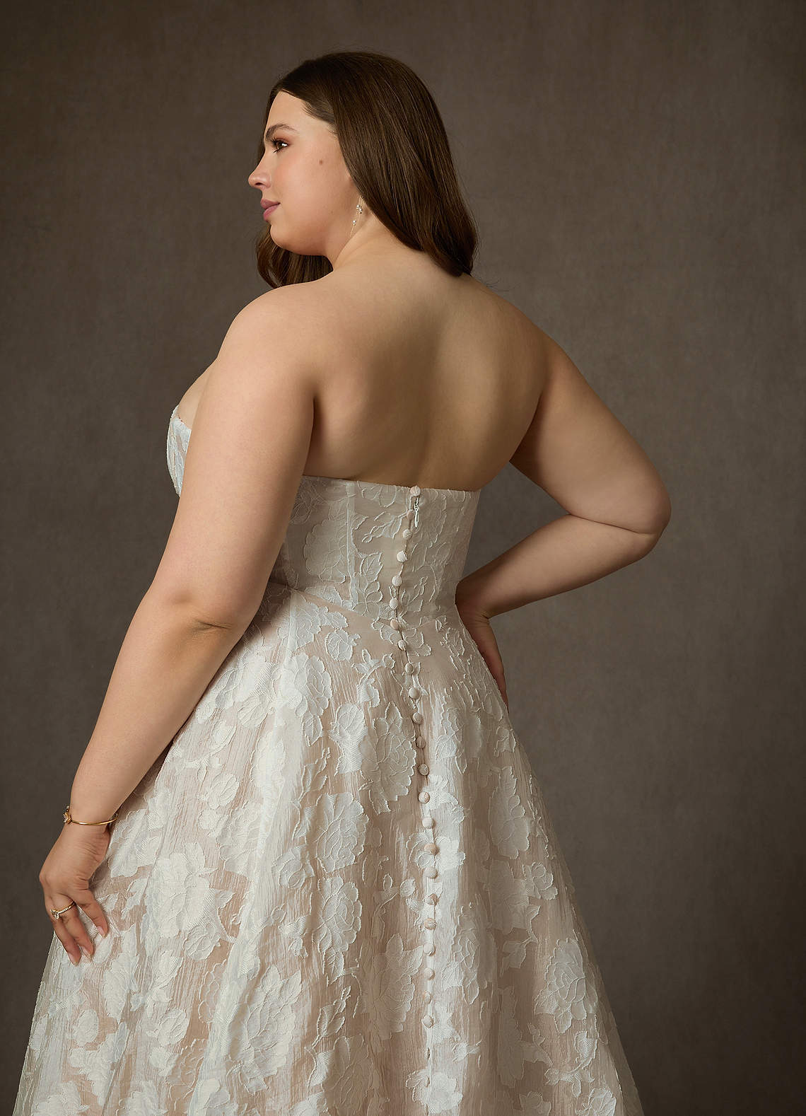 elyessen  Diamond White Ball-Gown Strapless Floral Burnout Jacquard Dress