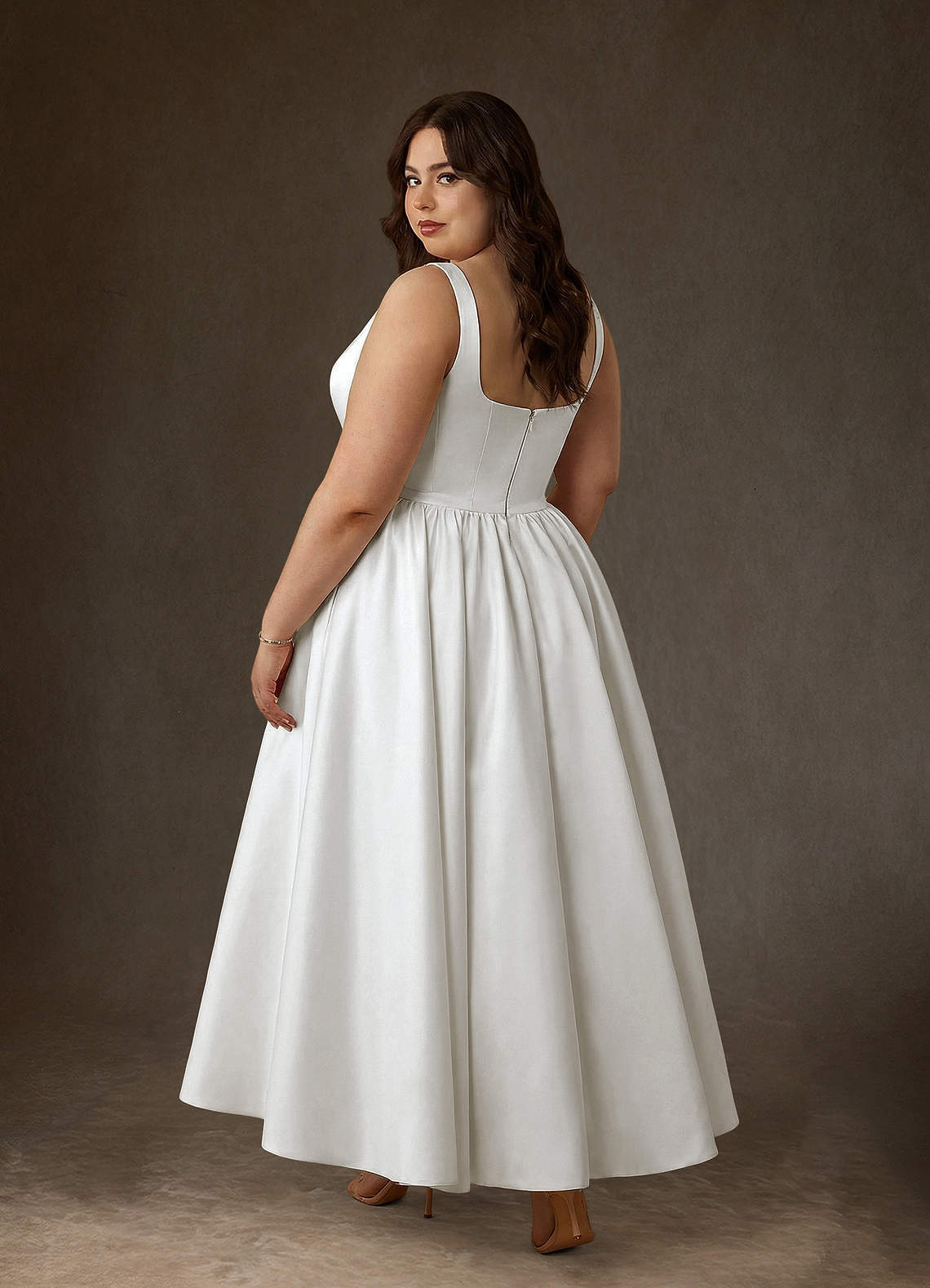 elyessen Verina Diamond White A-Line with Pockets Satin Dress