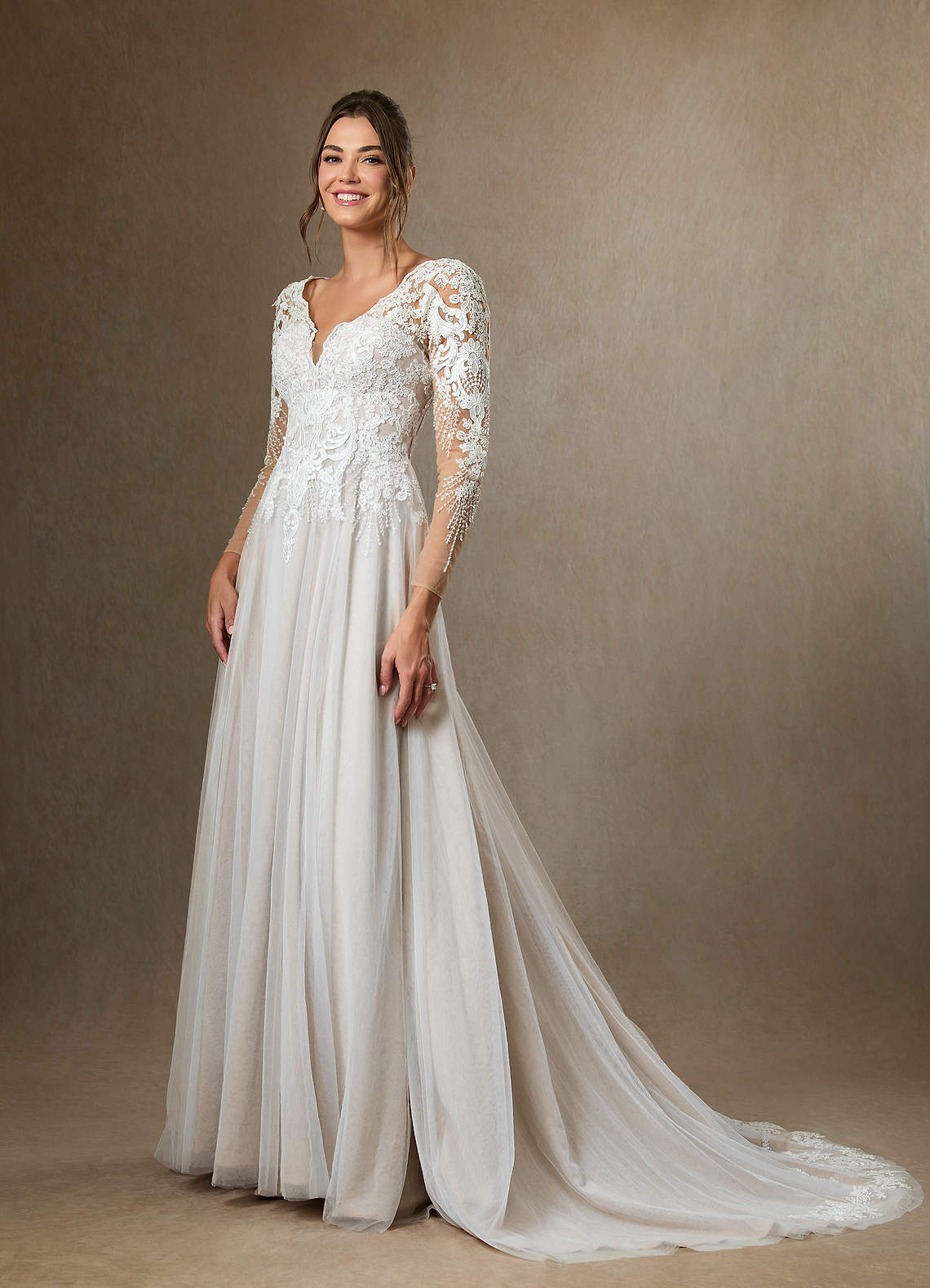 elyessen Essy Diamond White A-Line V-Neck Sequins Tulle Dress
