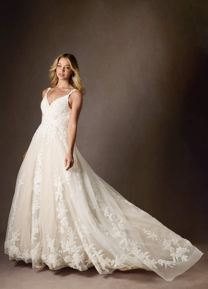 elyessen  Diamond White A-Line V-Neck Sequins Tulle Dress