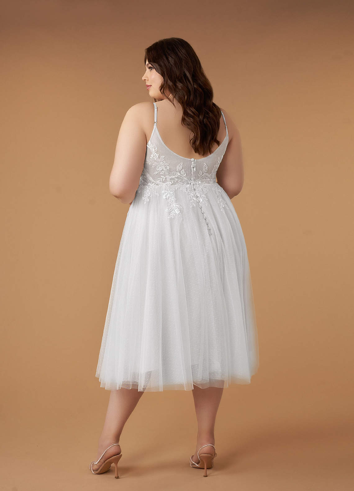 elyessen Liana Diamond White A-Line V-Neck Sequins Tulle Dress
