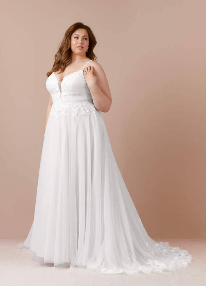 elyessen Devi Free pannier Diamond White A-Line V-Neck Lace Tulle Dress