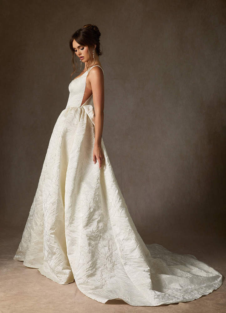 elyessen  Diamond White Ball-Gown with Pockets Floral Jacquard Dress