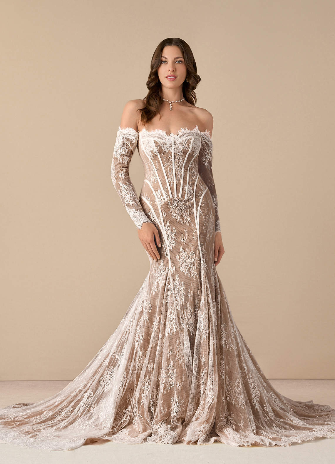 elyessen  Diamond White Mermaid Off the Shoulder Tulle Dress
