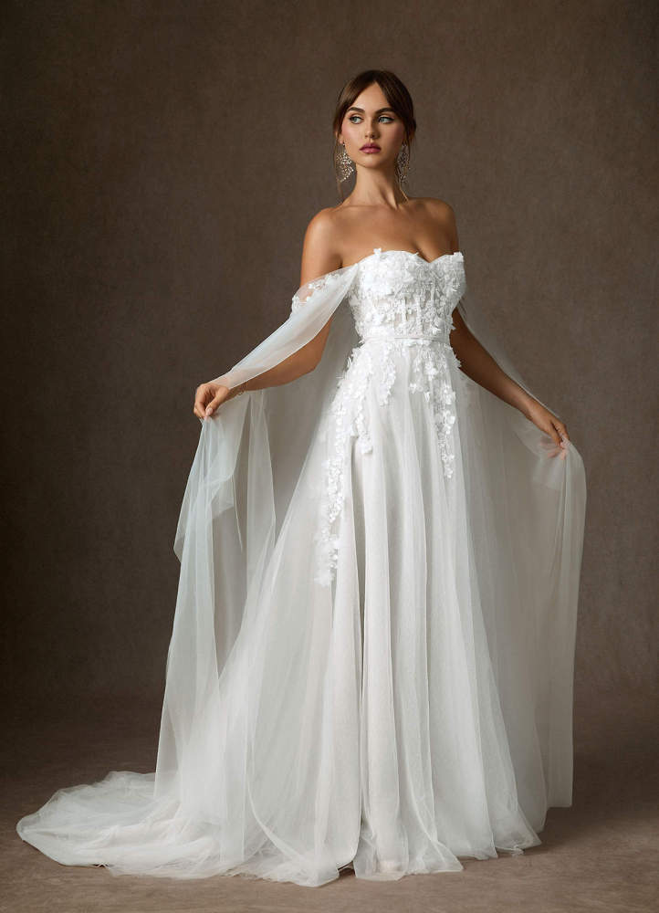 elyessen Wynery Diamond White Ball-Gown Off the Shoulder Lace Dress