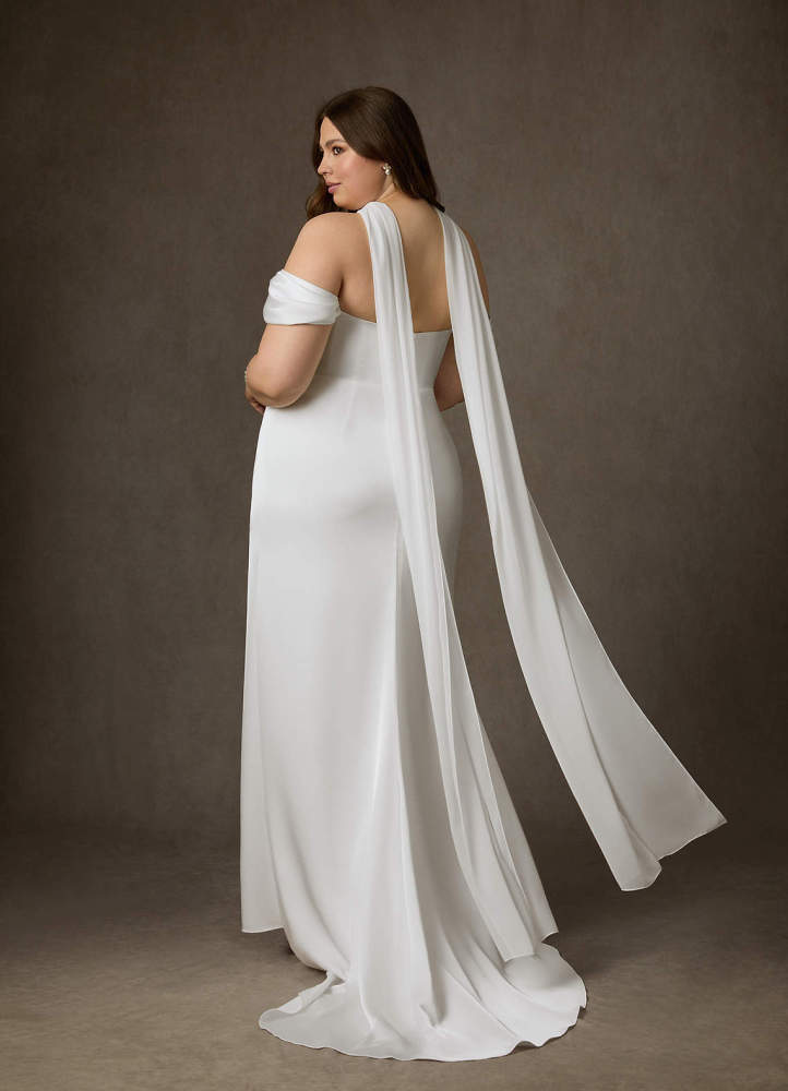 elyessen  Stretch Diamond White Sheath Side Slit Stretch Satin Dress