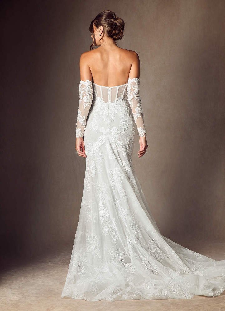 elyessen Caitlin Diamond White Mermaid Strapless Lace Dress