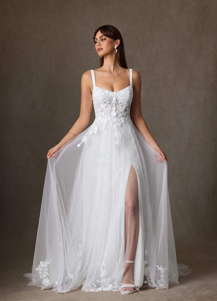 elyessen Jovana Diamond White A-Line Scoop Tulle Dress