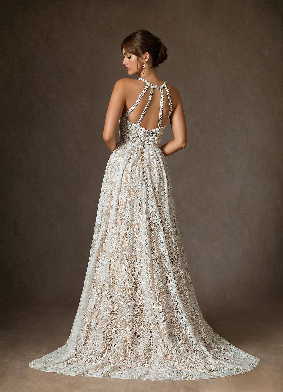 elyessen  Diamond White Champagne A-Line Lace Dress