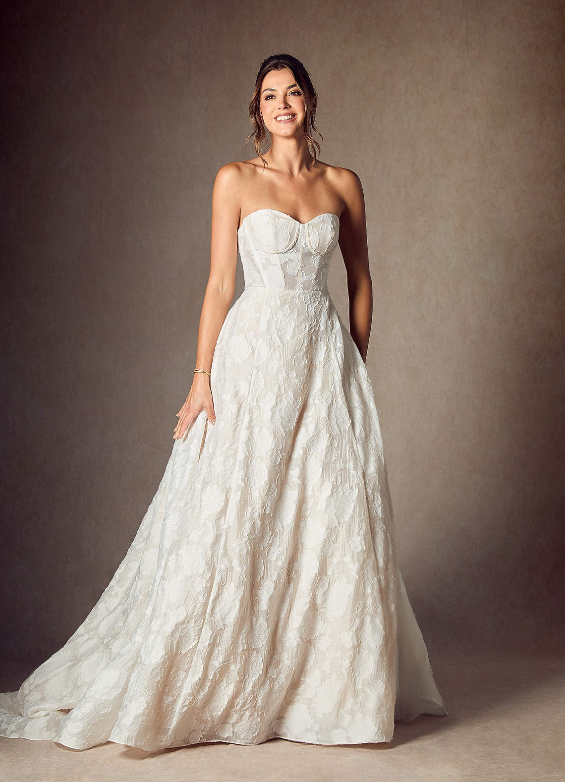 elyessen  Diamond White Ball-Gown Strapless Floral Burnout Jacquard Dress