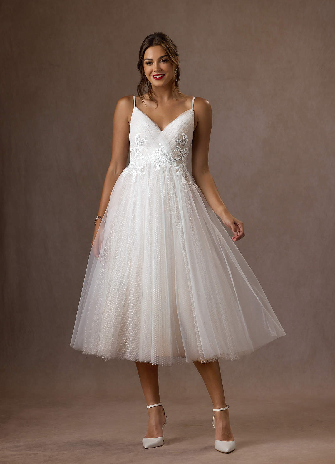 elyessen Liana Diamond White A-Line V-Neck Sequins Tulle Dress