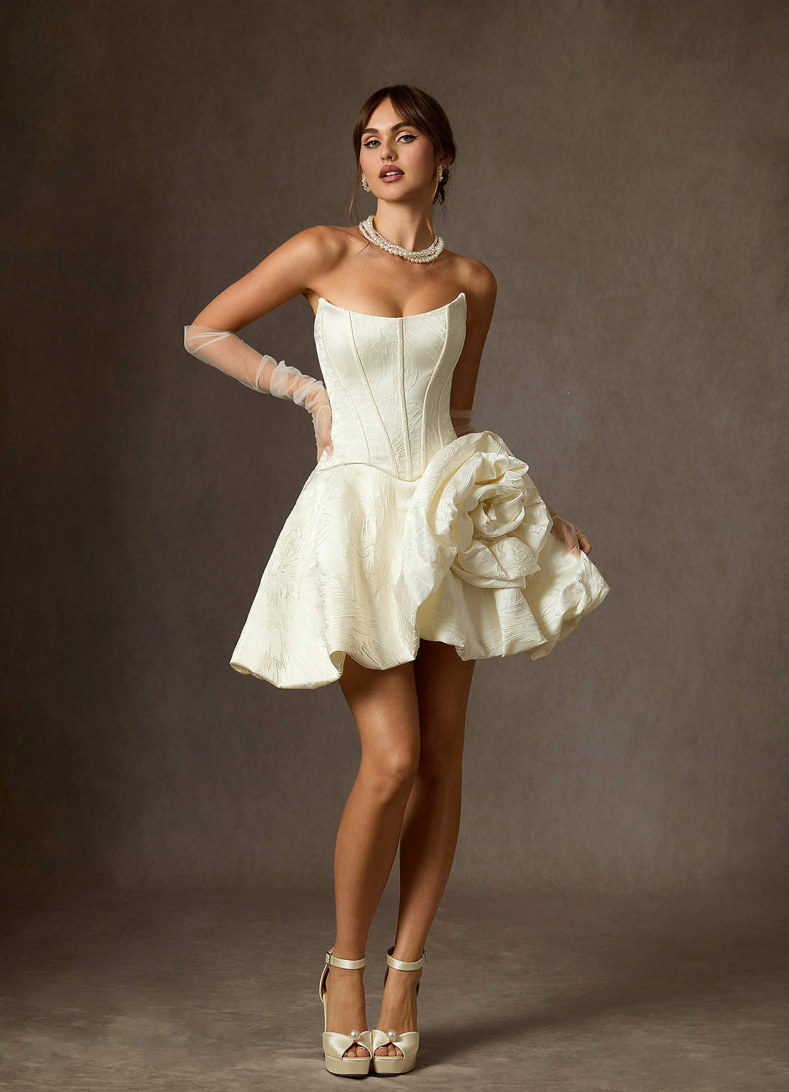 elyessen Kloe Two-Piece Diamond White Ball-Gown Strapless Floral Jacquard Dress