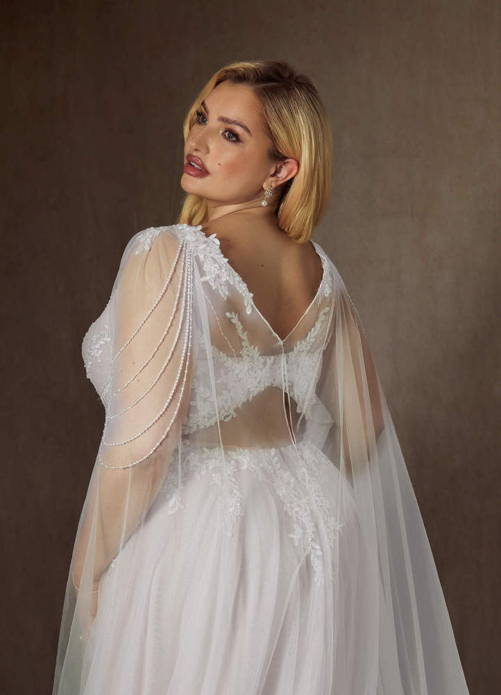 elyessen Goddess Two-Piece Diamond White A-Line V-Neck Sequins Tulle Dress