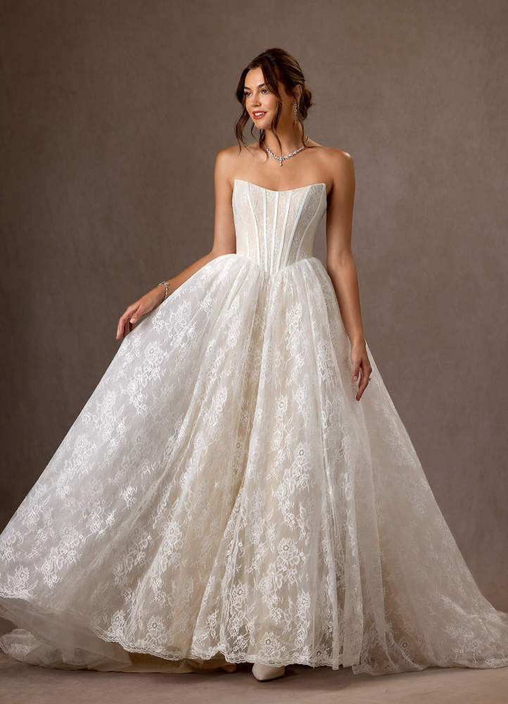elyessen Demetria Diamond White Ball-Gown Strapless Lace Dress