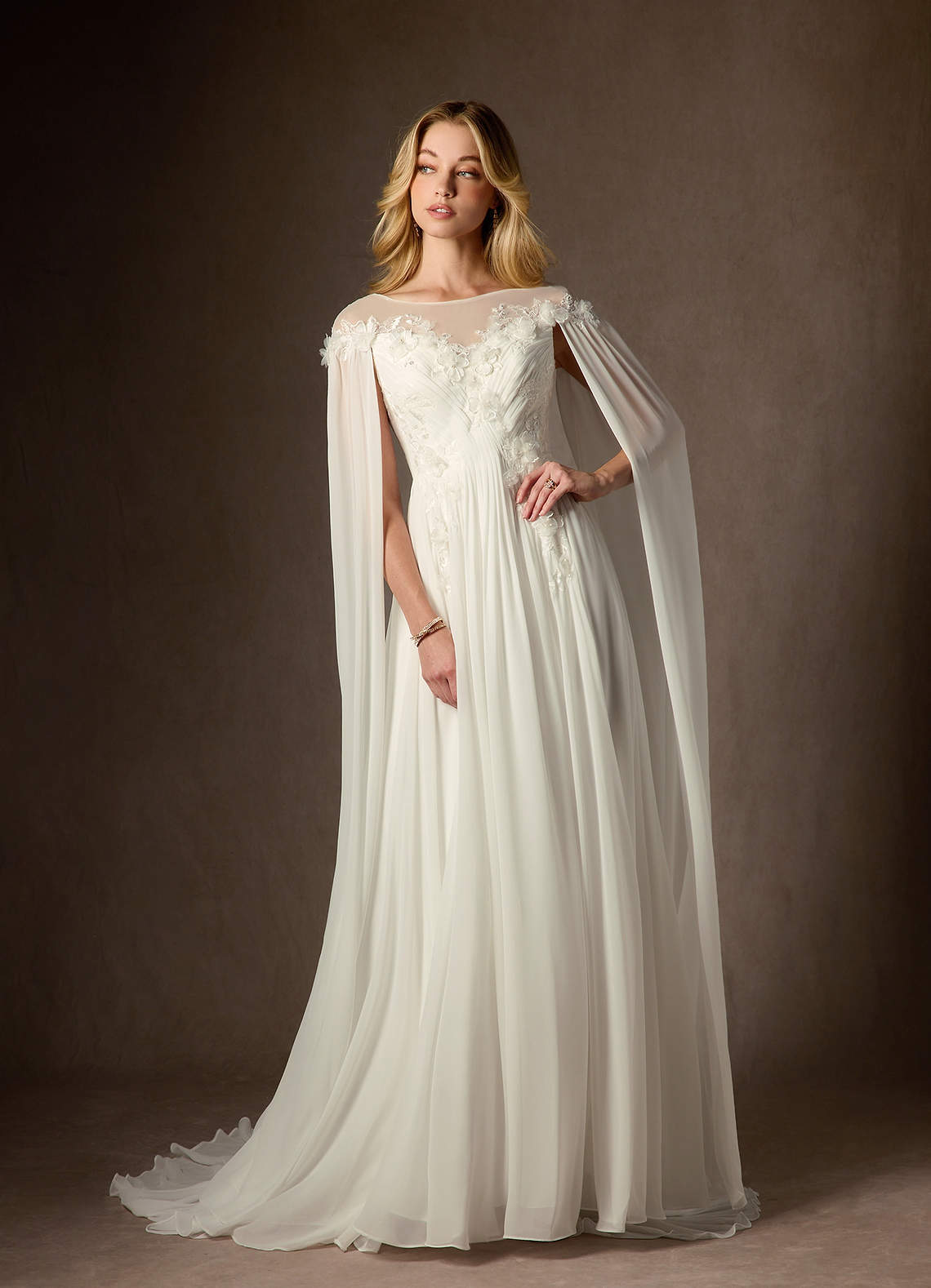 elyessen Diamond White A-Line Scoop Chiffon Dress