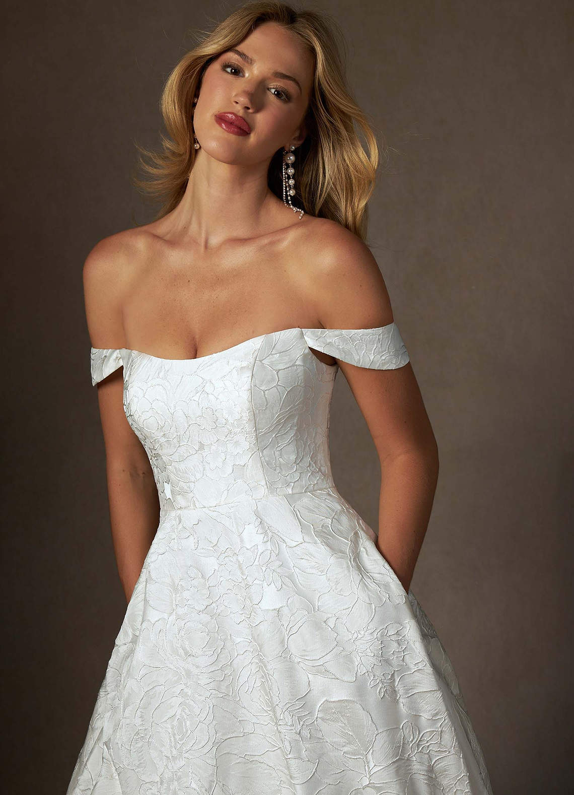 elyessen Diamond White Ball-Gown Strapless Floral Jacquard Dress