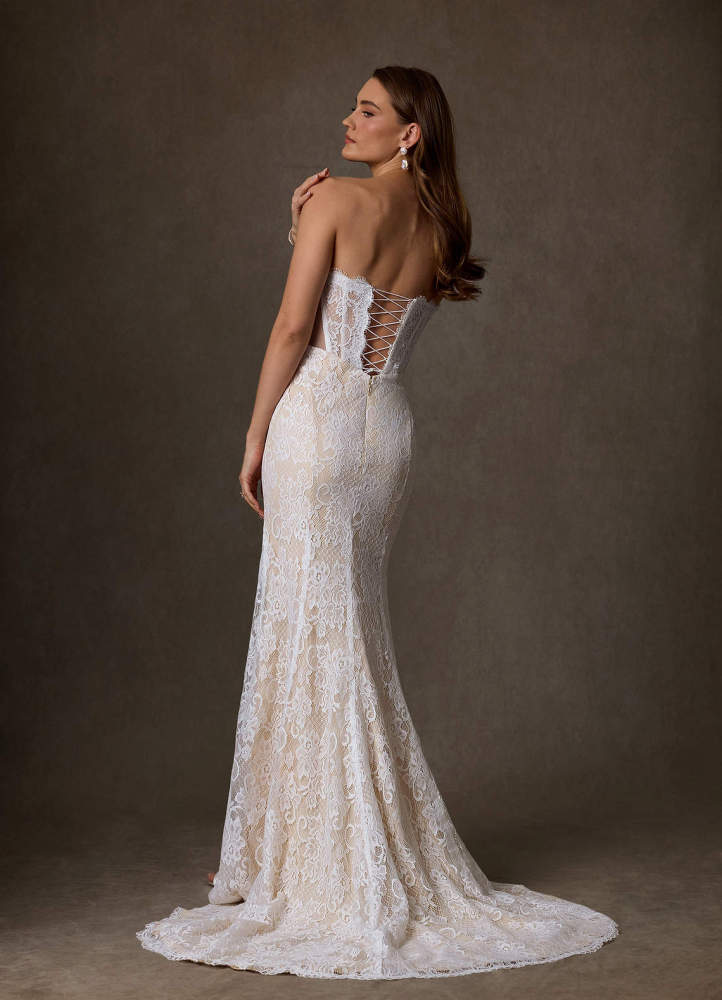 elyessen Diamond White Sheath Strapless Lace Dress