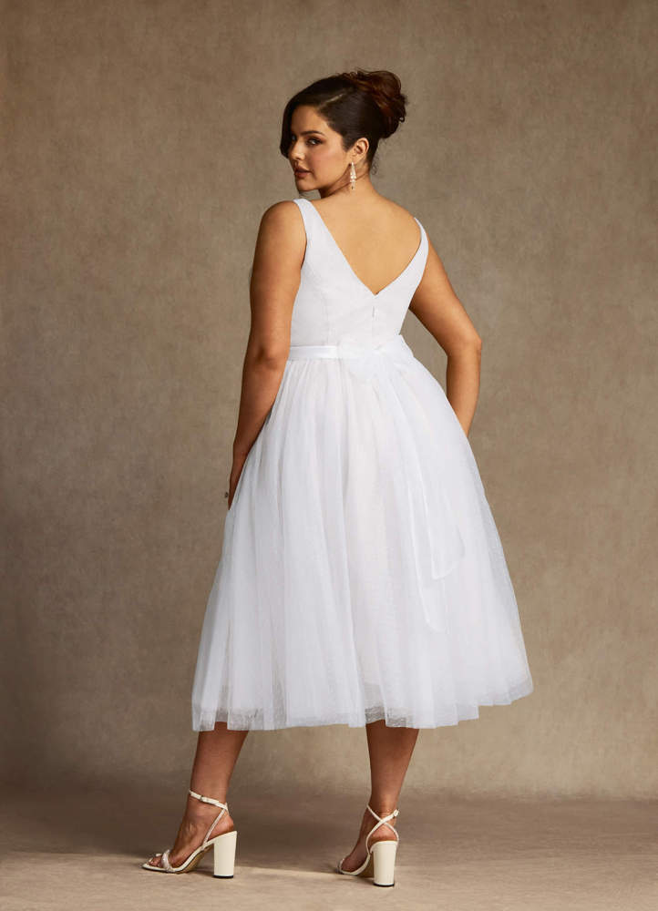 elyessen Windsor Diamond White A-Line Bow Tulle Dress