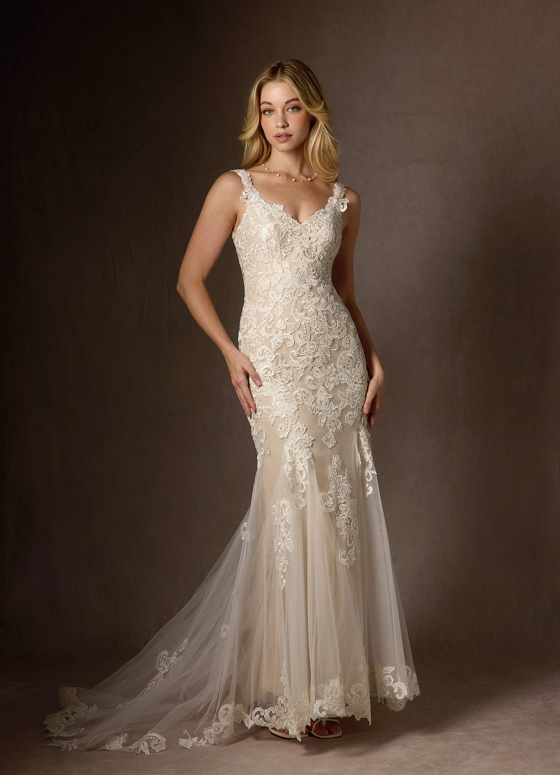 elyessen Diamond White Mermaid Sequins Tulle Dress