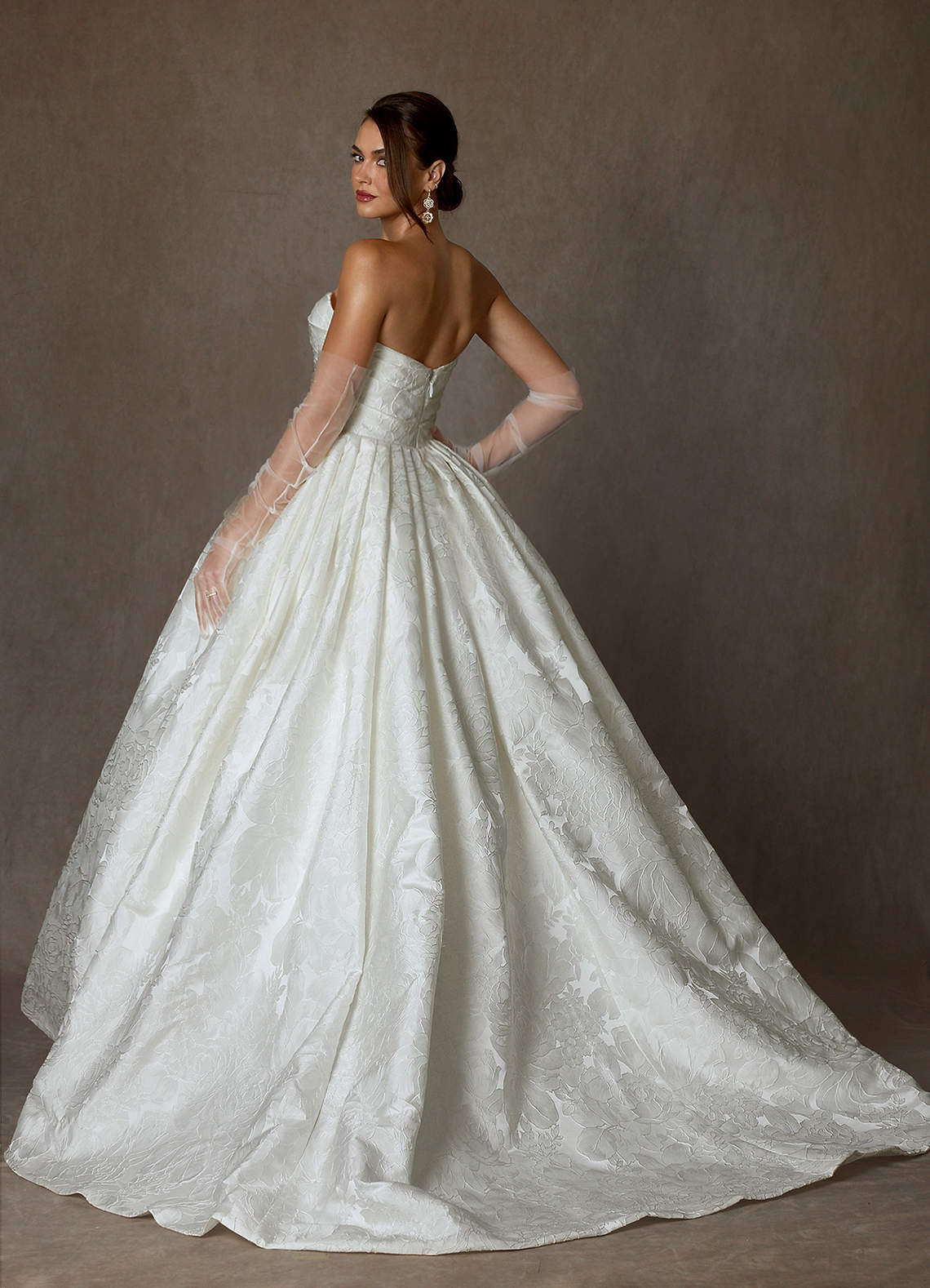 elyessen Celestia Diamond White Ball-Gown Strapless Floral Jacquard Dress