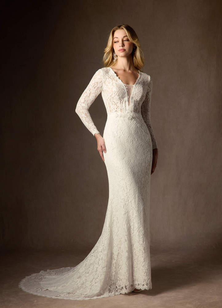 elyessen Indie Cream Sheath V-Neck Tulle Dress