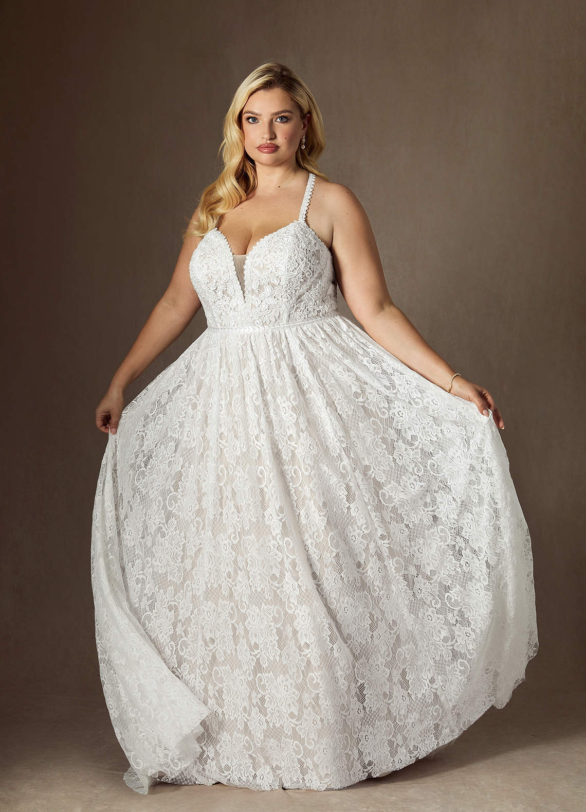 elyessen August Diamond White Champagne A-Line Lace Dress