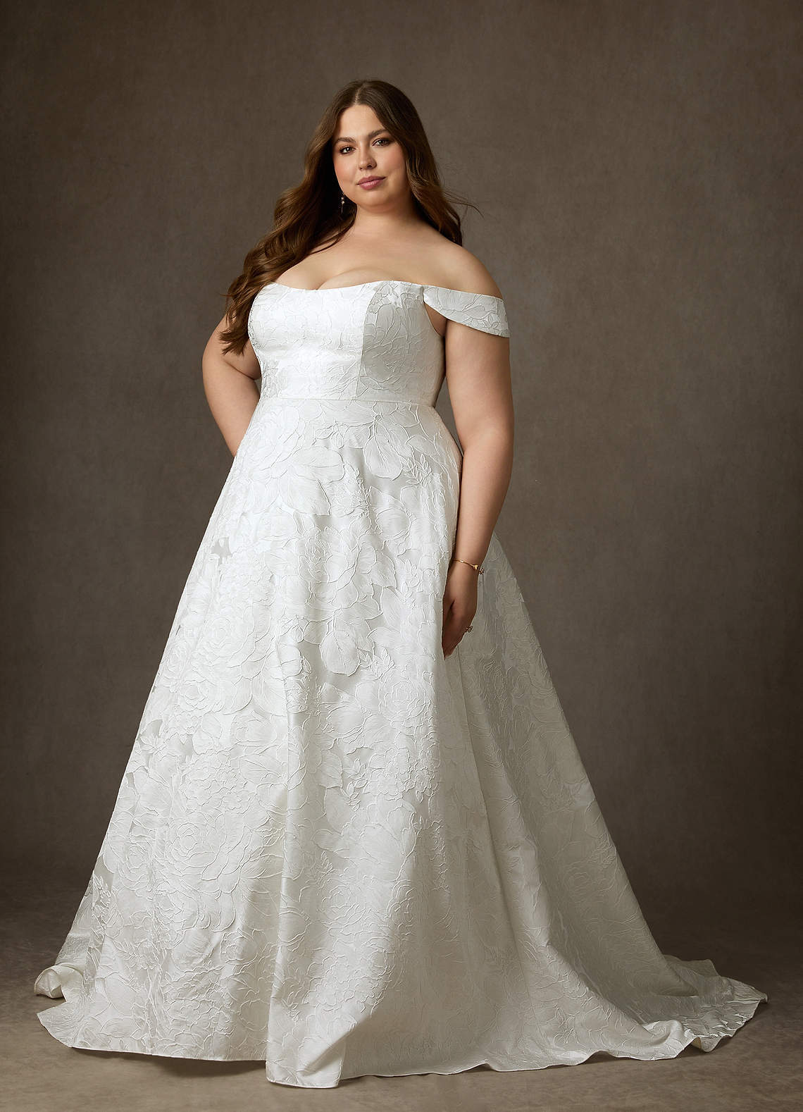 elyessen Diamond White Ball-Gown Strapless Floral Jacquard Dress