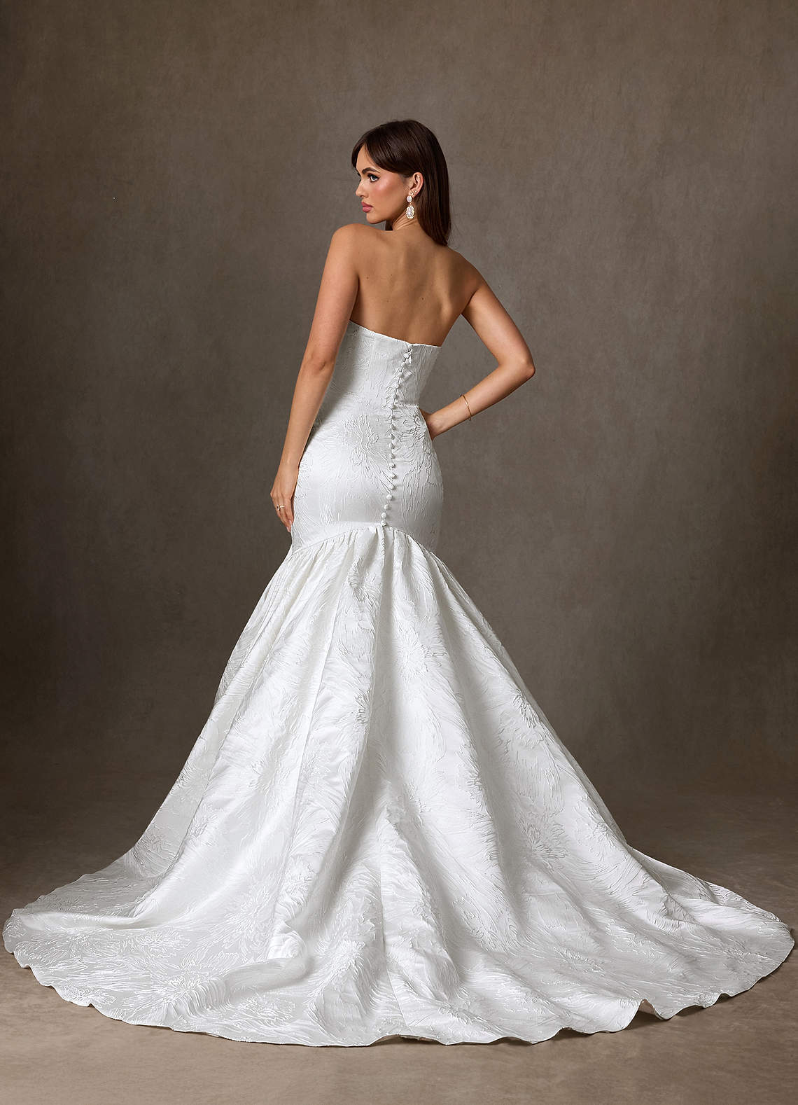 elyessen Quinta Diamond White Mermaid Strapless Floral Jacquard Dress