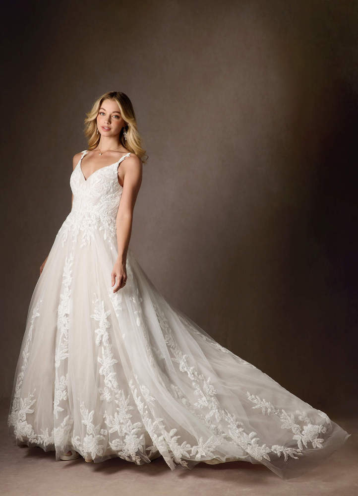 elyessen  Diamond White A-Line V-Neck Sequins Tulle Dress