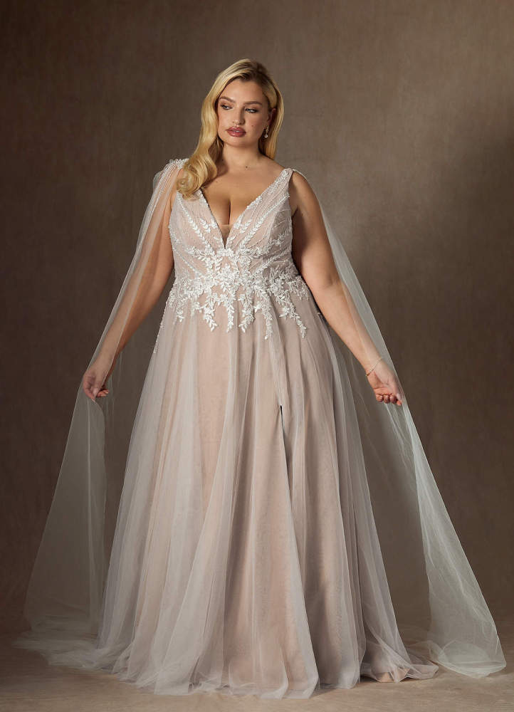 elyessen Goddess Two-Piece Diamond White A-Line V-Neck Sequins Tulle Dress