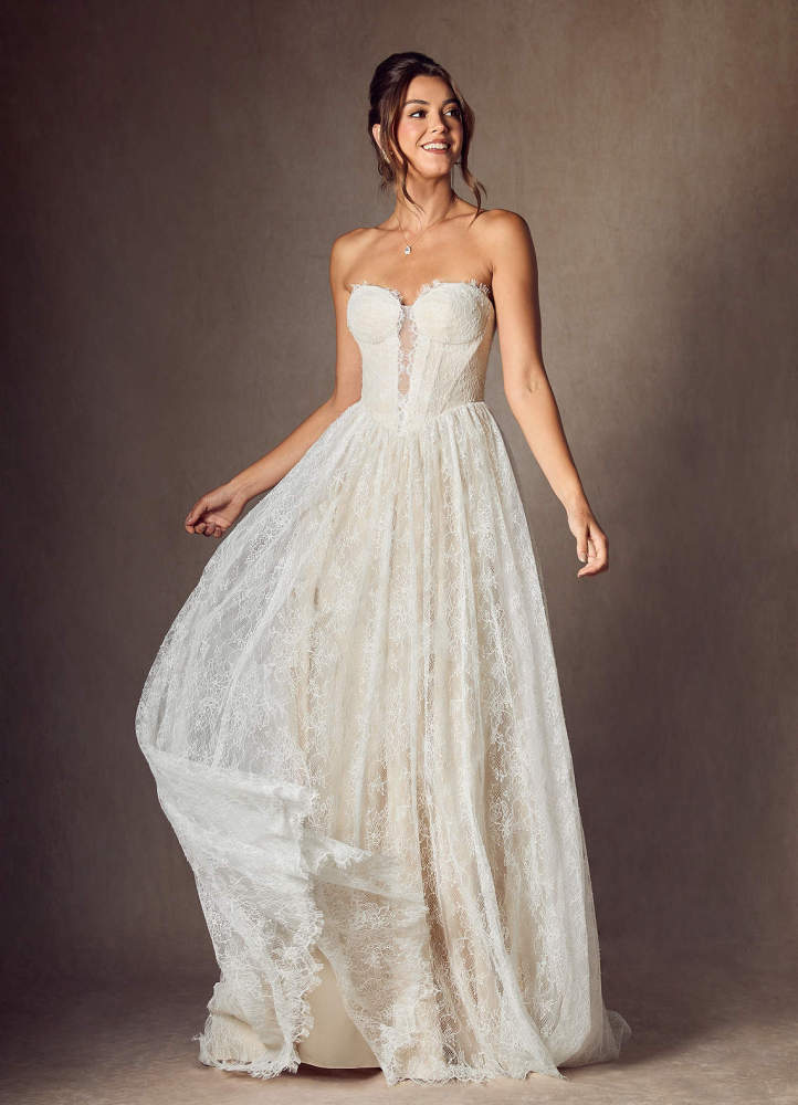 elyessen Lorena Diamond White A-Line Strapless Lace Dress
