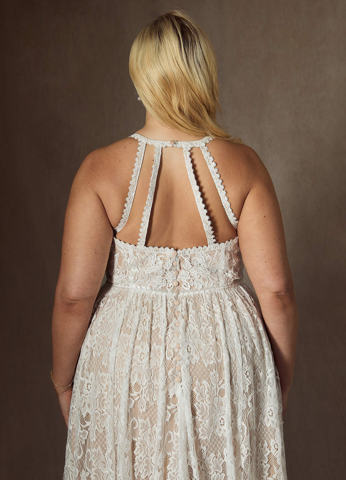 elyessen  Diamond White Champagne A-Line Lace Dress