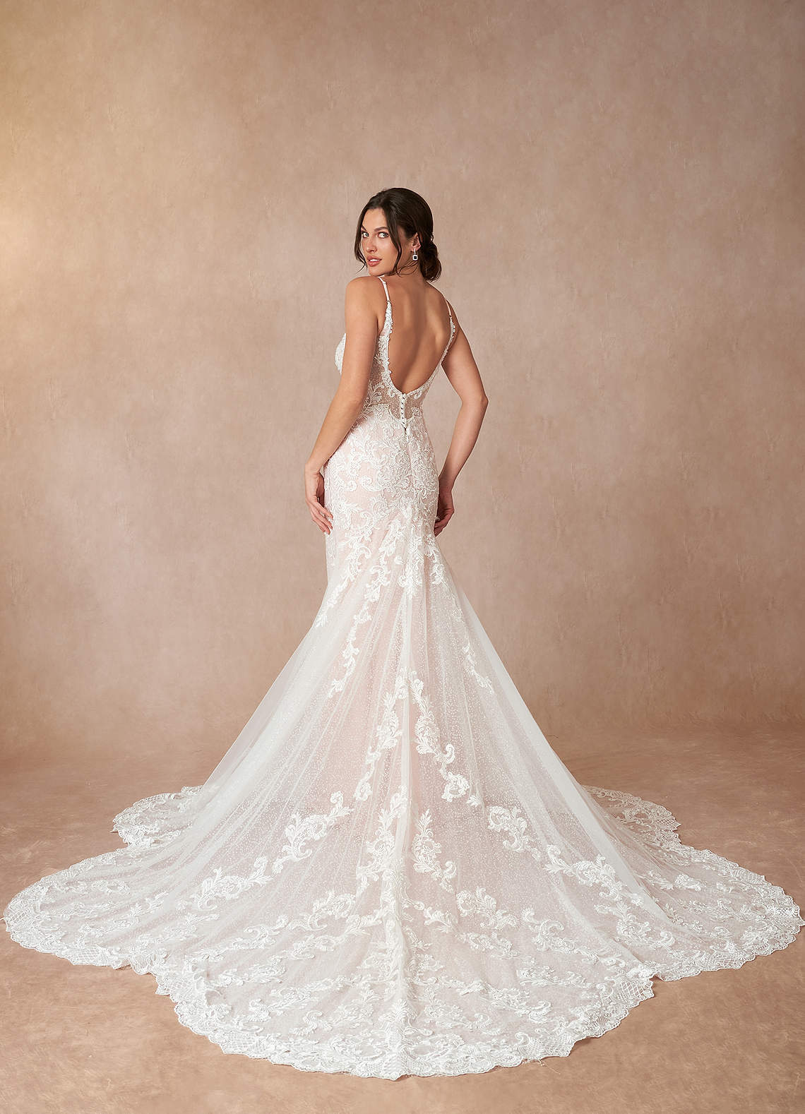 elyessen  Diamond White Mermaid V-Neck Lace Dress