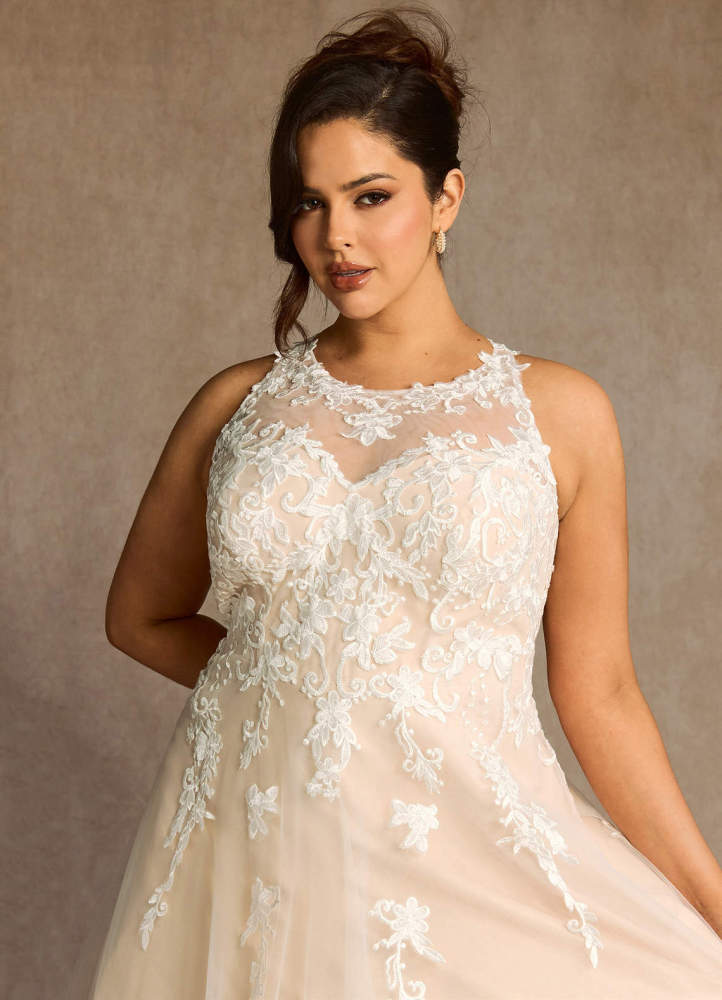 elyessen Diamond White A-Line Sweetheart Lace Tulle Dress