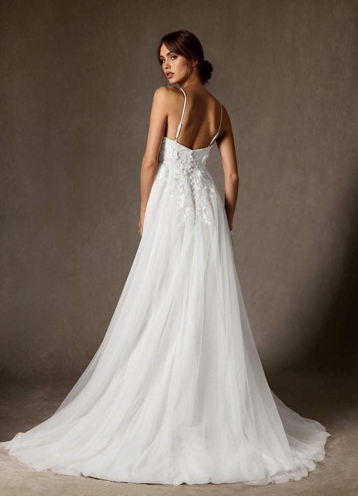 elyessen Nikita Diamond White A-Line Sequins Tulle Dress