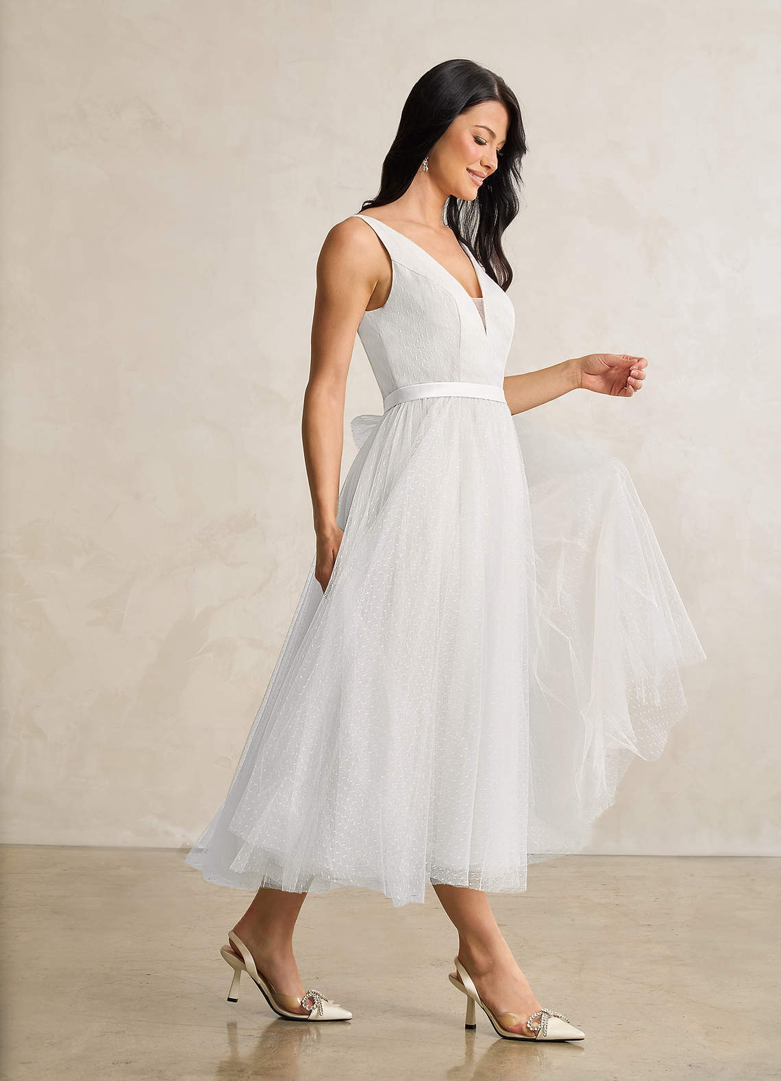 elyessen Windsor Diamond White A-Line Bow Tulle Dress