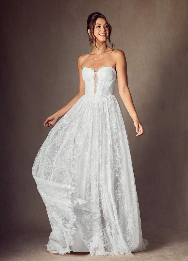 elyessen Lorena Diamond White A-Line Strapless Lace Dress