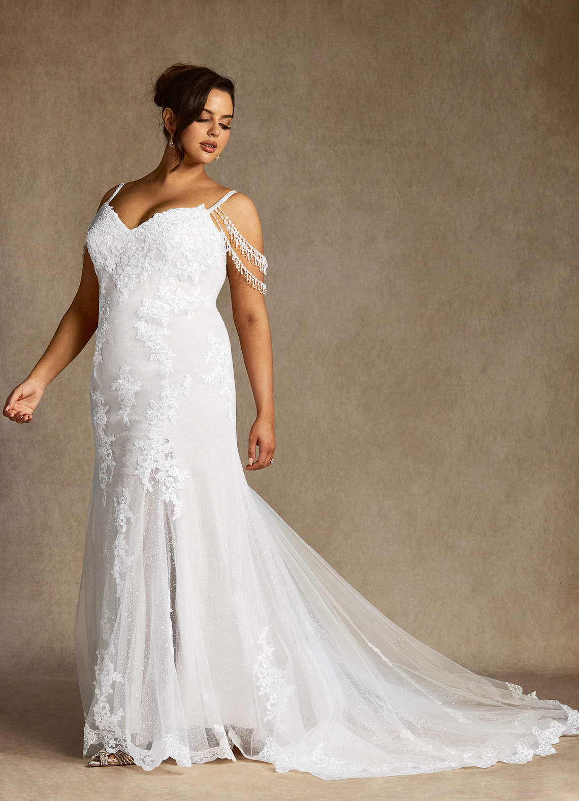 elyessen Saskia Diamond White Mermaid Sequins Tulle Dress