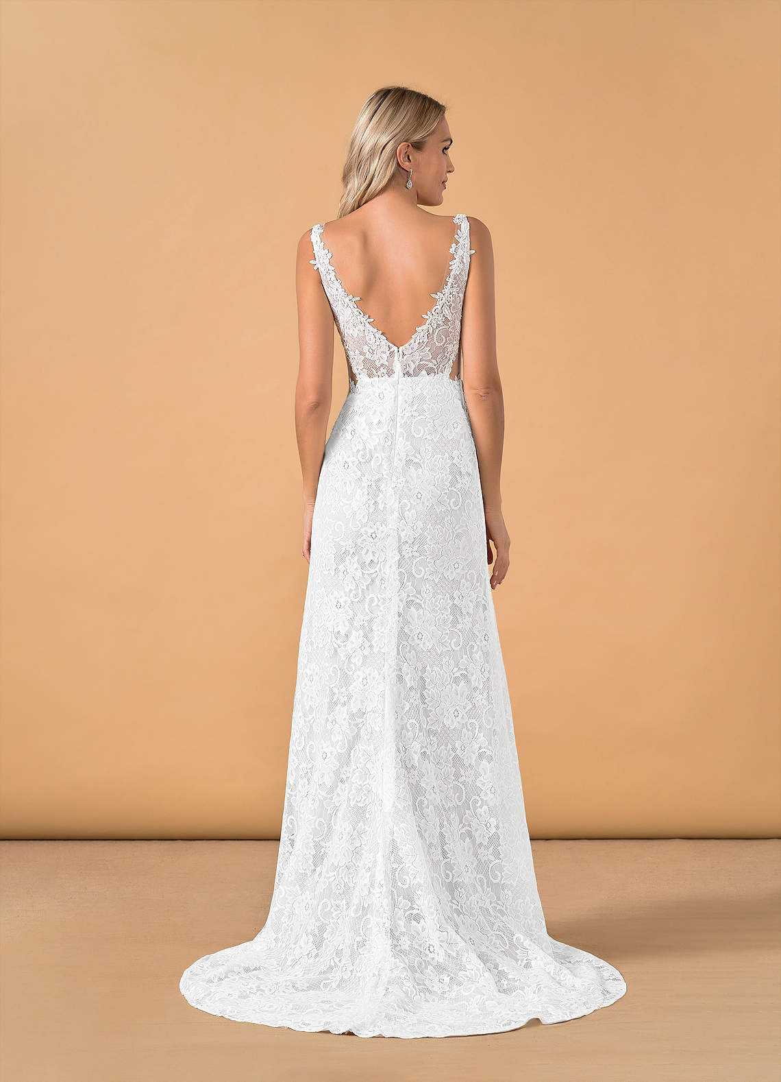 elyessen Gracen Diamond White Champagne Mermaid V-Neck Lace Tulle Dress