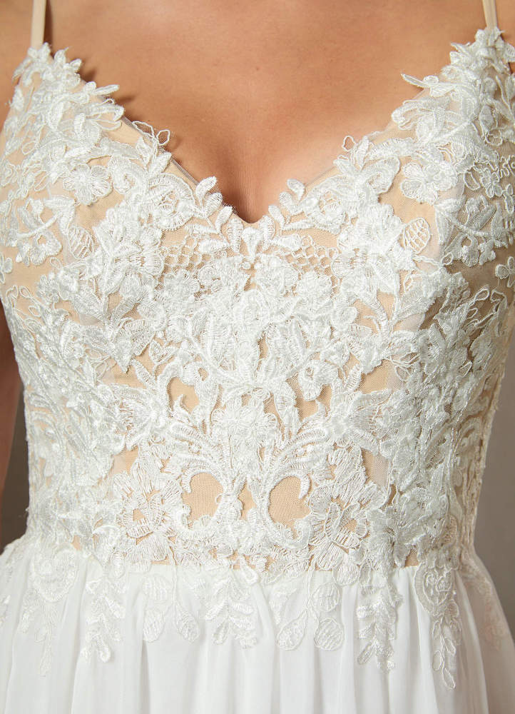elyessen Gala Diamond White A-Line Lace Chiffon Dress