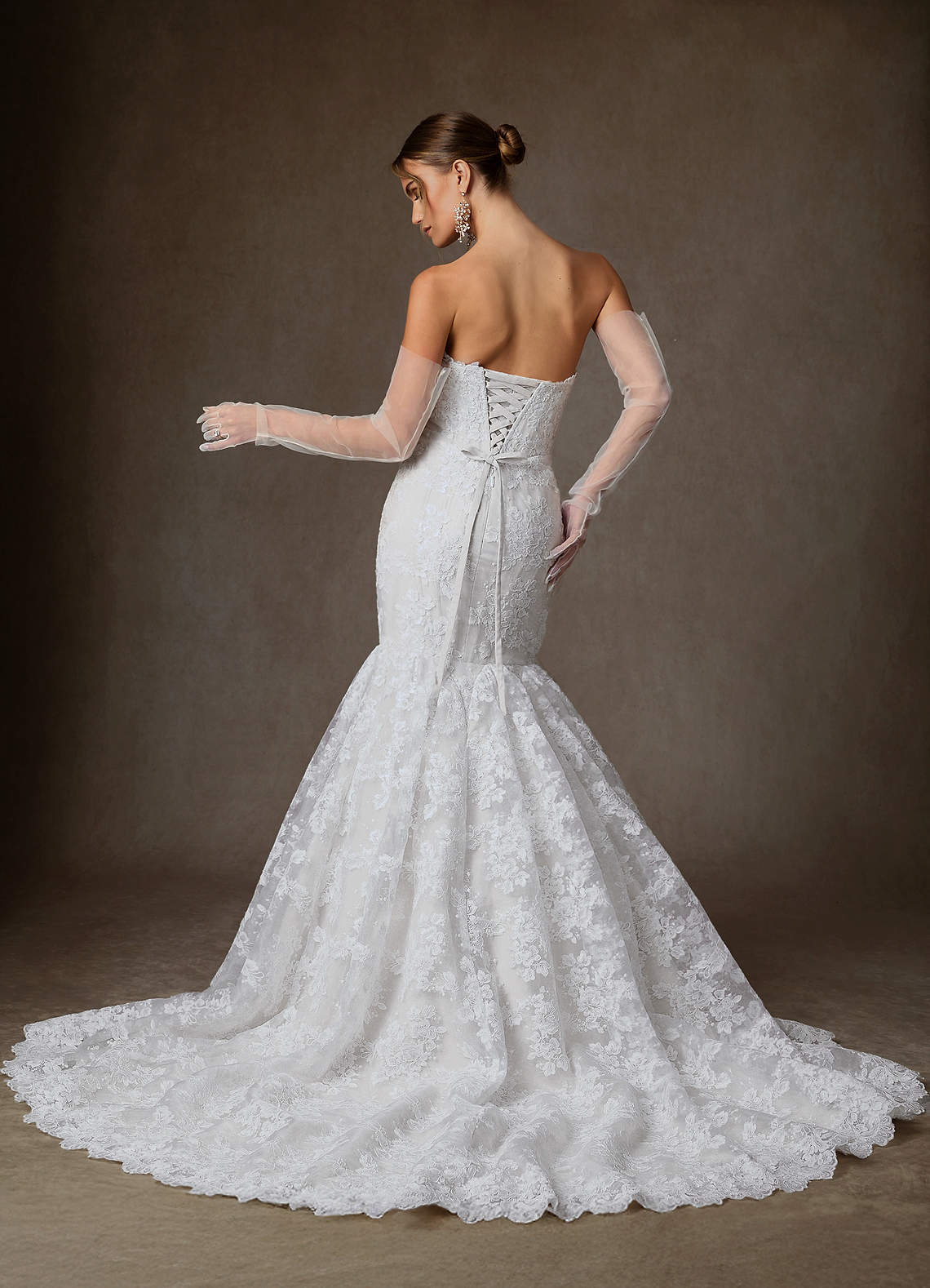 elyessen Janice Diamond White Mermaid Strapless Lace Dress