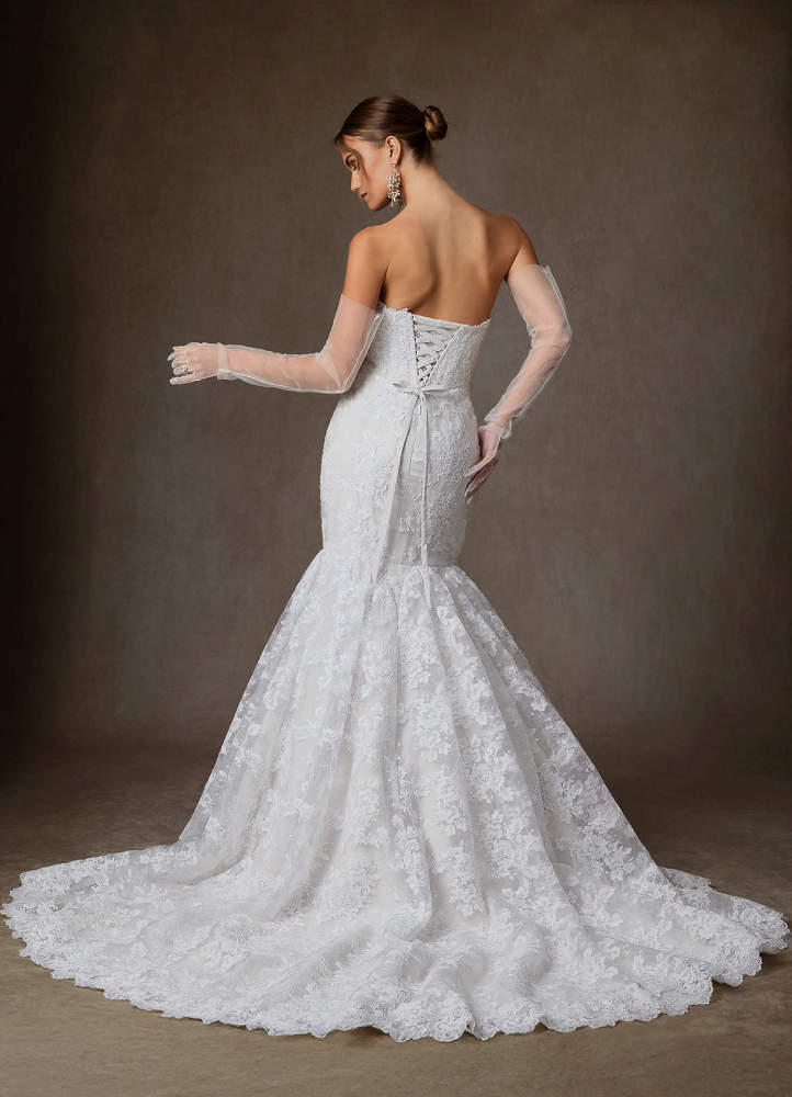 elyessen Janice Diamond White Mermaid Strapless Lace Dress