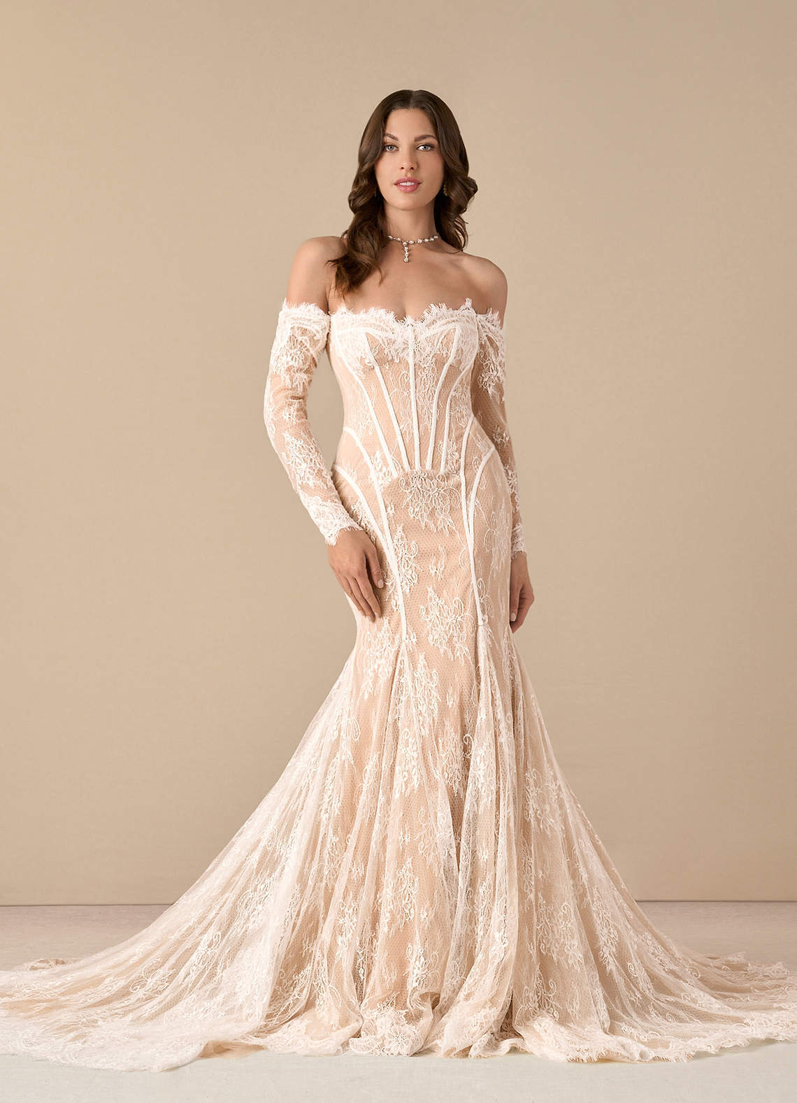 elyessen  Diamond White Mermaid Off the Shoulder Tulle Dress