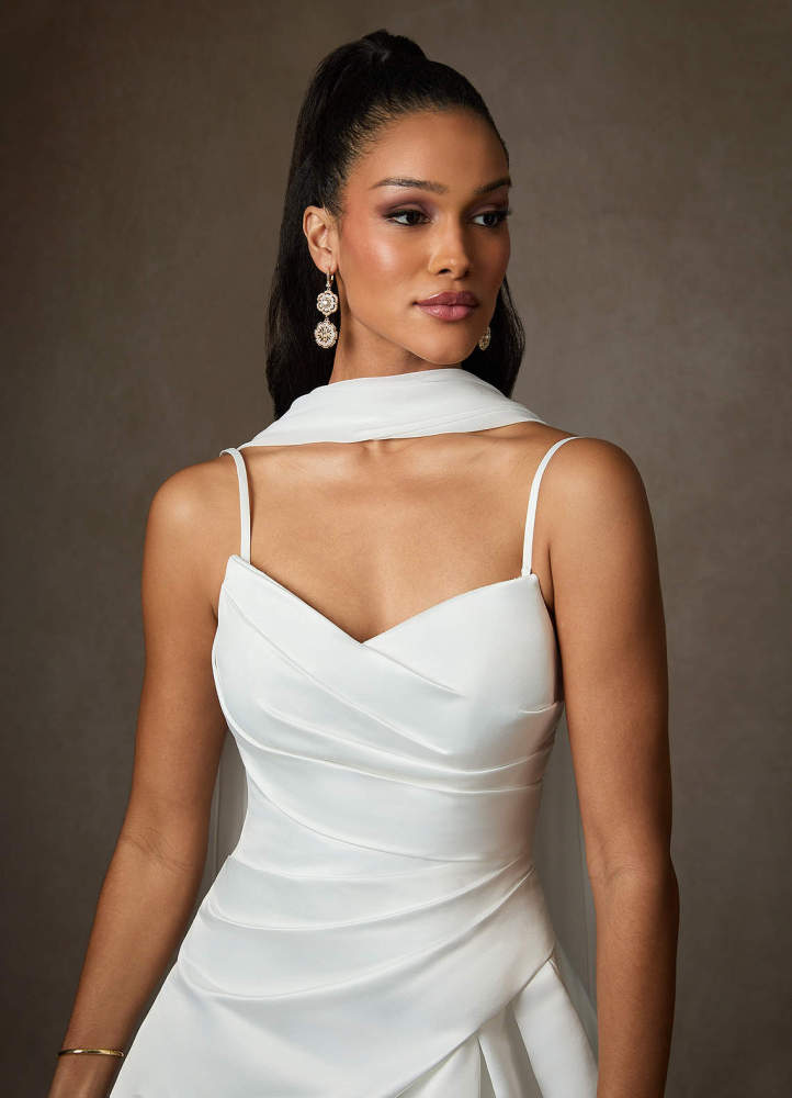 elyessen Adimaris Two-Piece Diamond White A-Line Satin Dress