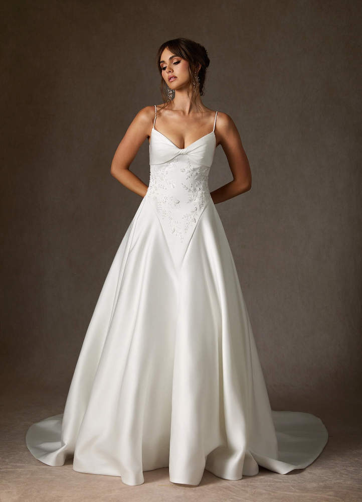 elyessen Emberlyn Diamond White A-Line Double Faced Satin Dress